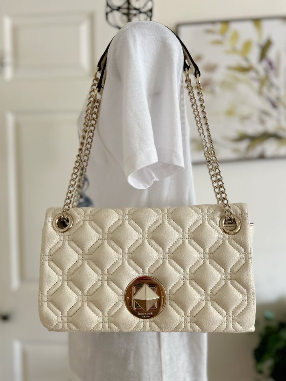 kate spade Cream Quilted Shoulder Bag with Gold Hardware